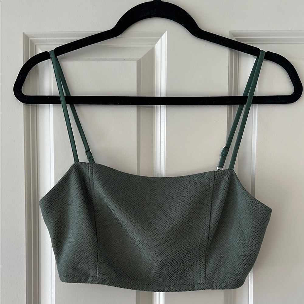 Green Textured Crop Top